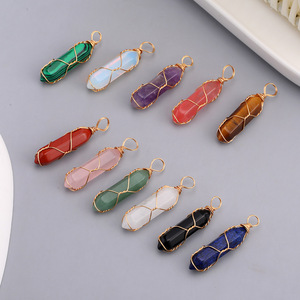 Natural Gold Wire Wrapped Quartz Reiki Healing <strong>Stones</strong> Spiritual Hexagonal <strong>Chakra</strong> Pendant for Jewelry Making - Product Image 1