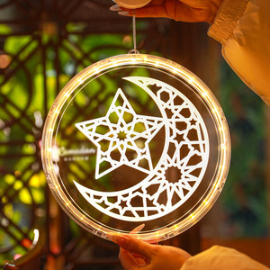 Ramadan Eid Led Lumières Décoratives Étoiles Lune Suspendus Ventouse Lumières Musulman Islam Moyen-Orient Mubarak Vacances Fée Fenêtre Disque - Product Image 1