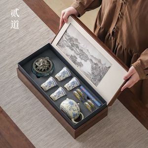 Ru Kiln Tea Set <b>Ceramic</b> Hand Painted <b>Teapot</b> Cups Gift Box For Chinese New Year Business Gifts - Product Image 1