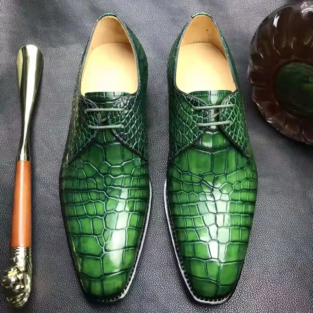 Latest Style Men Dress shoes Green crocodile genuine leather men luxury shoes High Quality Dress shoes for men