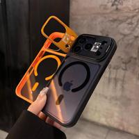 Étui de luxe transparent avec support magnétique pour objectif et recharge sans fil pour iPhone 18 17 16 15 14 13 12 11 Pro Max
