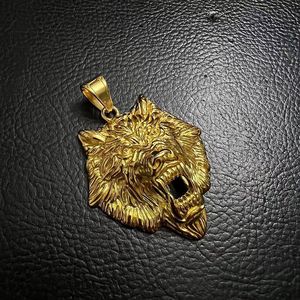 Collier avec pendentif tête de loup en acier inoxydable, bijoux unisexes, cadeau du zodiaque animal - Product Image 4