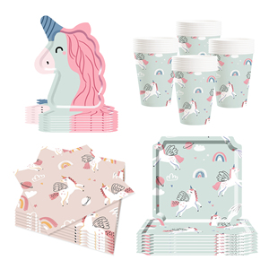 Décorations d'anniversaire licorne DAMAI comprenant des assiettes à dîner, des assiettes à dessert, des serviettes, des gobelets, une bannière et une nappe pour kit de fête licorne pour 8 personnes - Product Image 3