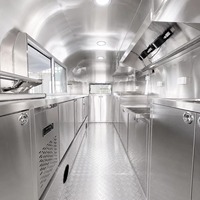 Trailer Makanan Mobile Serat Kaca Roda Ganda Merah Putih Dilengkapi Penuh Dapur Katering Komersial Truk Es Krim Custom Wave