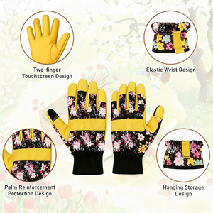 Gants en cuir de vachette GREATFLEX pour femmes, antidérapants, respirants, avec dos imprimé en coton personnalisé, gants de jardinage résistants aux épines - Product Image 6