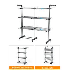 Tendedero de ropa de <span class=keywords><strong>Metal</strong></span> plegable para interiores portátil retráctil extensible móvil con ruedas para secado de ropa y ropa - Product Image 3