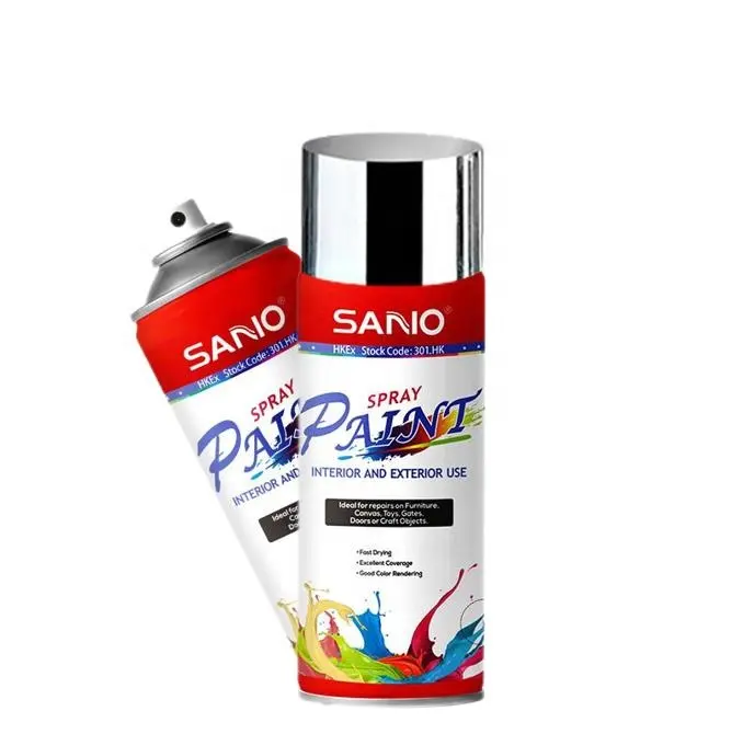 Sanvo 400Ml Chroomgoud Gegalvaniseerde Aërosolverf Galvaniseren Glas Hout Abs Plastic Zilveren Spuitverf