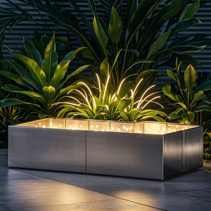 68 pots de fleurs incurvés en acier inoxydable, modernes, commerciaux, éclairés par LED, jardinières décoratives pour hôtel, jardin, balcon - Product Image 3