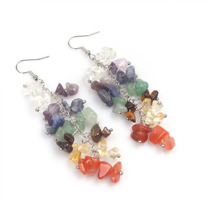 <span class=keywords><strong>Boucles</strong></span> <span class=keywords><strong>d</strong></span>'<span class=keywords><strong>oreilles</strong></span> pendantes Bohème en éclats de cristal naturel avec pompon, plaqué argent, faites à la main pour femme, <span class=keywords><strong>7</strong></span> <span class=keywords><strong>chakras</strong></span>, yoga, pierre naturelle - Product Image 1
