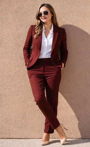 Women’s Elegant Burgundy Wine Red Suit <b>Set</b> Tailored Structured <b>Blazer</b> with Matching Slim Fit Pants Chic Formal Business Outfits - Product Image 4