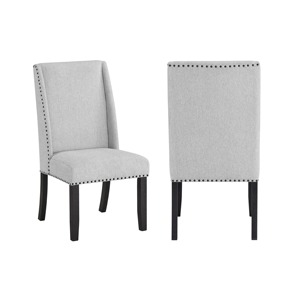 Ensemble de 2 chaises de salle à manger transitoires, convertible, en tissu coton polyester gris clair, pieds en bois, pour la maison, le bureau et l'hôtel - Product Image 1