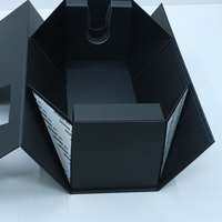 Maßgefertigte Faltbare Magnetische Schwarze Weinflaschen-Papierbox Flip-Top Magnetbox Geschenkverpackung mit Fenster