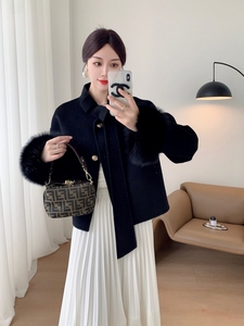 Nouveau <span class=keywords><strong>Manteau</strong></span> d'<span class=keywords><strong>Hiver</strong></span> Slim en Laine Double Face avec Nœud et Poignets Entièrement Doublés en Fourrure de Renard pour <span class=keywords><strong>Femme</strong></span> Enceinte - Product Image 4