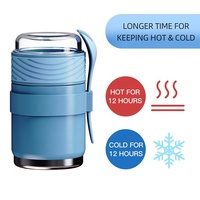 Nouveauté : Boîte à lunch isotherme en acier inoxydable à double paroi de 12 oz, pot thermique pour enfants, anti-fuite, couvercles transparents, double niveau, sans BPA