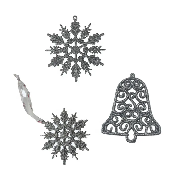 Fiocco di neve della campana della decorazione di plastica di natale con gli ornamenti d'attaccatura dell'albero di natale di scintillio di plastica