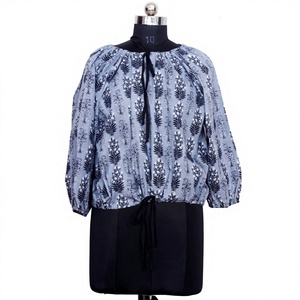 Elegante Blusa de Encaje Estilo Boho para Mujer, Túnica Ajustada, Estampada a Mano, de Algodón Puro, Suave, Informal, para Playa, Verano, Estilo Indio - Product Image 1