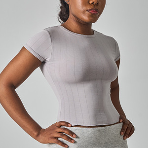 T-<span class=keywords><strong>shirt</strong></span> en coton à pointelle, col rond, manches courtes, style streetwear, t-<span class=keywords><strong>shirt</strong></span> tendance pour femmes - Product Image 3
