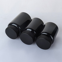 Bouteille de pilules en PET de qualité alimentaire en gros, 50cc, 100cc, 120cc, 150cc, 200cc, noire, vide, pour le stockage de médicaments et de capsules, avec couvercles