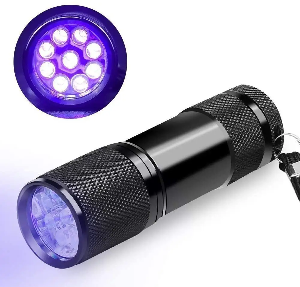 Amazon Menjual Panas Mini Pocket 395nm UV Blacklight LED Senter Obor untuk Pet Urin Noda Detector Pakaian Karpet Permadani
