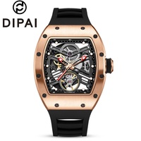 Montre Mécanique Automatique de Luxe, Boîtier Tonneau, Cadran en Verre, Cadeau d'Affaires, Accepte OEM ODM, Vente en Gros