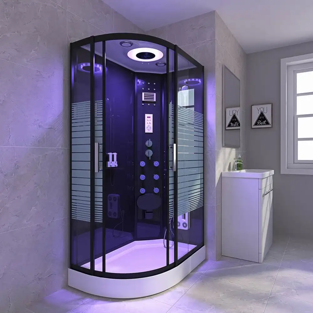 Cabina de ducha negra, cabina de baño, cabina de ducha prefabricada