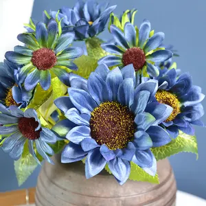 Bouquet di girasoli artificiali di girasole di seta a 10 teste all'ingrosso diretto in fabbrica per la decorazione domestica di nozze