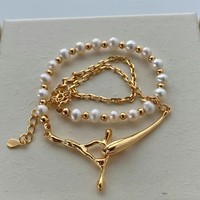 Collier pendentif en perles plaqué or fait main, bijoux de mode au style unique