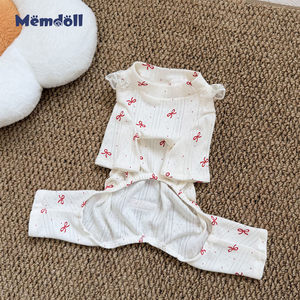 Pyjama en coton jacquard fin respirant printemps/été pour animaux de compagnie à quatre pattes, motif nœud mignon, collection originale Memdoll Studio pour chiots - Product Image 2