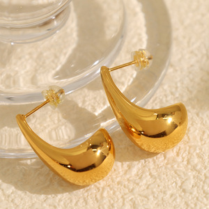 <b>Cuff</b> <b>Earrings</b> Gold Water Droplet Shape 18K Stainless Steel Hollow Women's Jewelry Trendy Fashion Accessory - Product Image 2