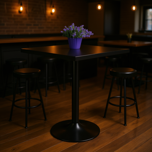 Tavolo da Pranzo Quadrato Nero con Piano in MDF e Gambe in Metallo, Stile Moderno da Pub, Arredamento per la Casa - Product Image 2