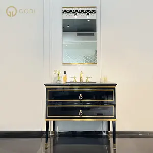 GODI-Conjunto de tocador y fregadero de baño, 36 pulgadas, único, independiente, estilo artesanal, 3 colores blanco y negro claro