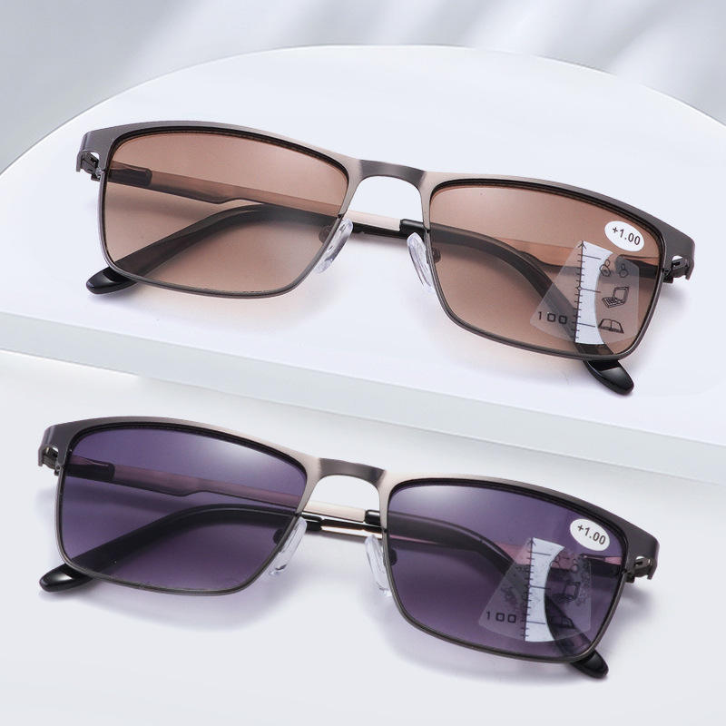 Multi Focus Progressive Sunreader Sun Lens Prescription Metal Sunglasses Women Men Reader Reading Glasses