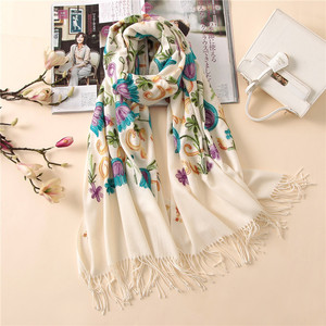 New Design Winter Women Pashmina Solid Color Tassel <strong>Shawl</strong> <strong>Embroidered</strong> Floral Cashmere Scarf - Product Image 5