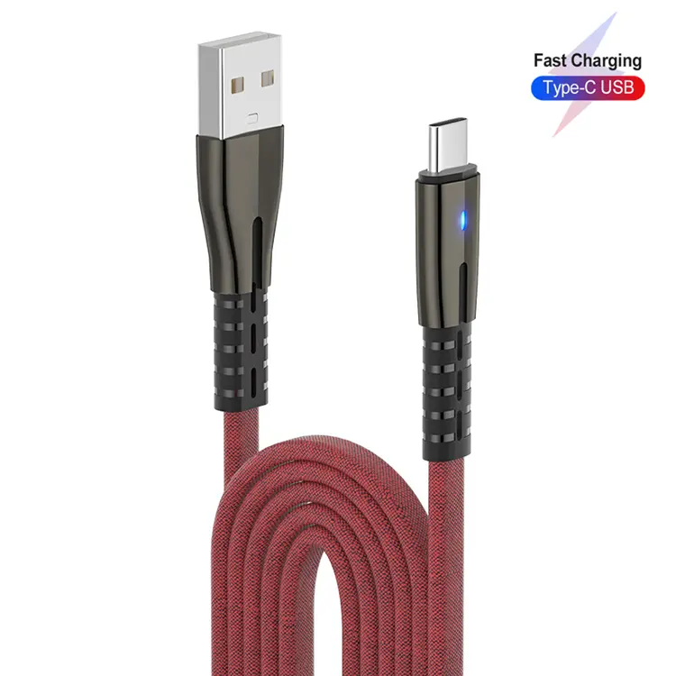 High Pure Zinc Alloy Nylon Braided Data Cable With Light, Usb Cable Braided Type C