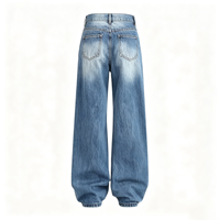 Jean vintage bleu clair délavé, coupe droite, jambe large, taille basse, extensible, pour femme
