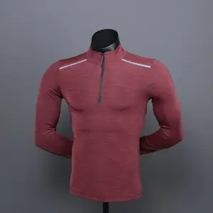 1/4 지퍼 남자 활성 빠른 드라이 크루 넥 티셔츠 | 운동 체육관 운동 긴 소매 티셔츠