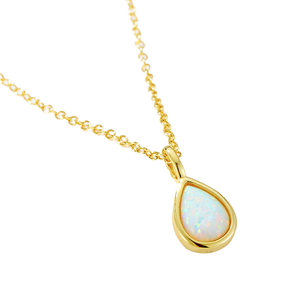925 Sterling Silver Women Gold Plated White Synthetic <b>Opal</b> Teardrop Link Chain <b>Necklace</b>-Romantic Wedding Engagement Gift - Product Image 1