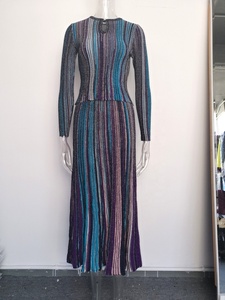 AIMEISI Wholesale New Round Neck Multi Color Stripe Long Sleeve <strong>Elastic</strong> Top Two Piece <strong>Skirts</strong> Sets Long <strong>Skirt</strong> Set for Women - Product Image 3