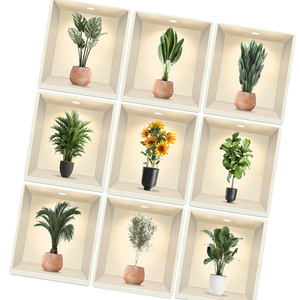 鉢植えの緑の花植物イラストステッカー PVC壁紙 リビングルーム装飾画 ウォールステッカー 風景壁紙 - Product Image 1
