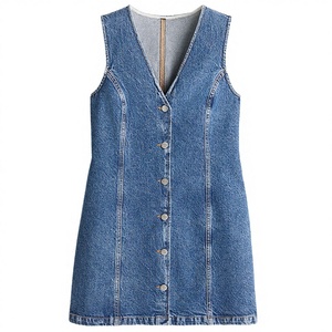 Robe Salopette Mi-Longue en Jean Décontractée d'Été Grandes Tailles avec Boutons Décoratifs Logo Frontal Manches Longues Élément de Mode Simple Technique Délavée - Product Image 3