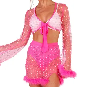 Women Butterfly Rave Outfit Fur Bra Skirt Music Festivals Halloween Cosplay  Costume