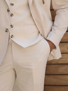 Abito da <span class=keywords><strong>uomo</strong></span> <span class=keywords><strong>Beige</strong></span> 3 pezzi giacca pantaloni con risvolto a punta 2 bottoni smoking da sposa abiti da lavoro formali da lavoro - Product Image 3