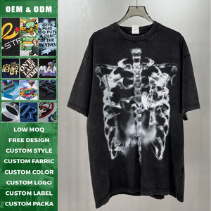 American high street wash distressed skull rib print tee 100 cotton breathable custom <b>logo</b> small batch - Product Image 1