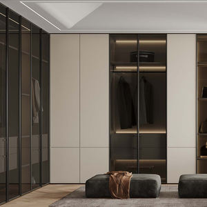 ตู้เสื้อผ้าบานเลื่อนกระจกหรูหราทันสมัย พร้อมชั้นเก็บของแบบเกาะกลาง ไฟส่องสว่างในตัว และที่จัดเก็บเสื้อผ้าแบบมีชั้น - Product Image 2