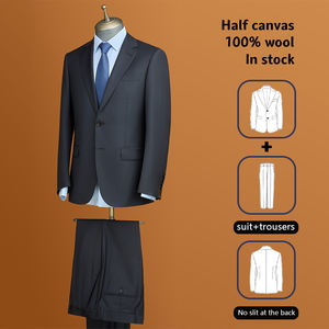 606สูททำงานผู้ชายผ้าขนสัตว์100% ชุดสูทผ้าใบสีดำครึ่งตัวสไตล์อิตาลีแจ็คเก็ตแนวธุรกิจ - Product Image 1