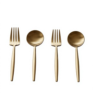 Juego de Cubiertos de Acero Inoxidable Satinado Dorado, 4 Piezas, Tenedores y Cucharas Modernos para Cena, Cubertería de Lujo al por Mayor para Hogares y Hoteles - Product Image 1