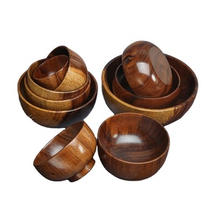 Ensaladera grande de fondo plano de madera de acacia, tazón mezclador de patrón sólido para uso de vajilla para fideos instantáneos, masa de fruta - Product Image 1