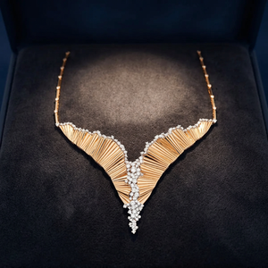 Rose Gold Diamond <b>Statement</b> <b>Necklace</b> Geometric Design Bamboo Chain Luxury Women's Jewelry - Product Image 3