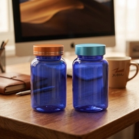 Boîte de rangement vide en plastique dépoli transparent de 80g avec bouchon à vis doré/argenté pour comprimés, capsules, vitamines et médicaments