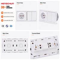 Ensemble interrupteur mural et prise standard UE, bouton large, encastré, 2 modules, 1 voie, interrupteur 10A 250V, prise Schuko allemande 16A, matériau PC